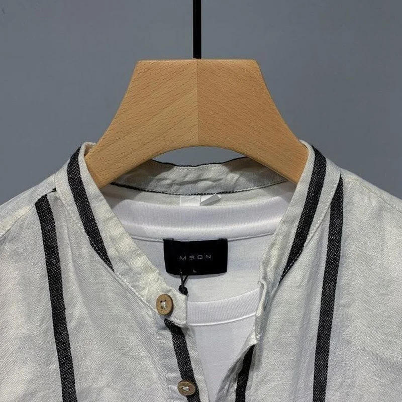 Description Picture 6 of itemKorean Fashion Striped Shirt Men's New Summer Short-sleeved Blouse Male Personalized Loose Large Size Tops Teenagers Trendy Tops