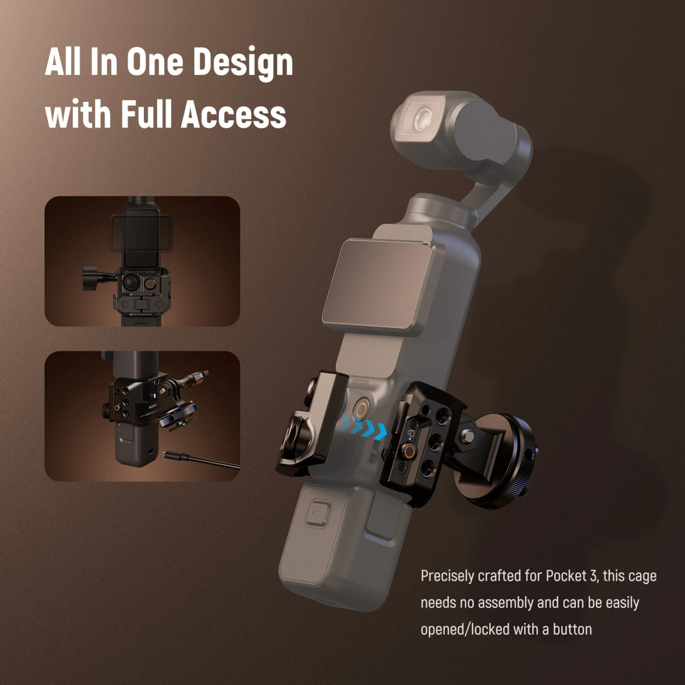 Description Picture 5 of itemNEEWER Pocket 3 Cage, Aluminum Alloy Video Recording Rig with Cold Shoe, 1/4" Threads For DJI Osmo Pocket 3 Gimbal Camera