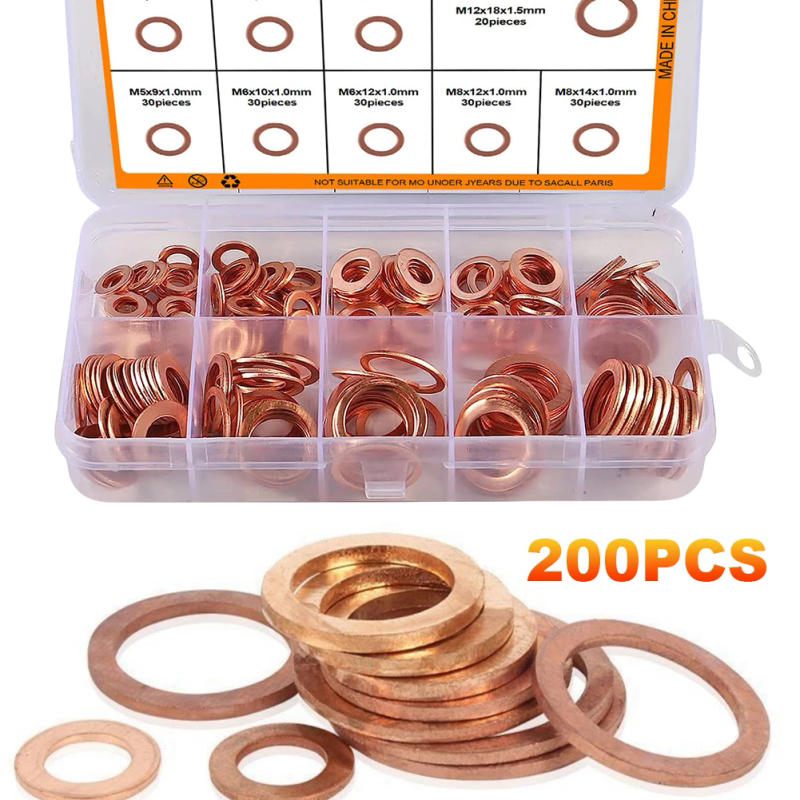 Description Picture 6 of item200Pcs Sump Plugs Oil Seal O Ring Spacers M5 M6 M8 M10 M12 M14 Engine Seal Flat Ring Gasket Metric Sealing Washer Assortment Set