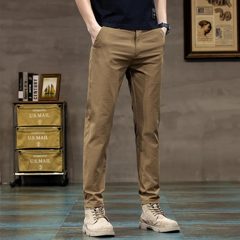 Description Picture 4 of itemThin Soft Summer Lyocell Fabric Casual Pants Men Elastic Waist Business Grey Black Khaki Korea Soft Trousers Male Dropship