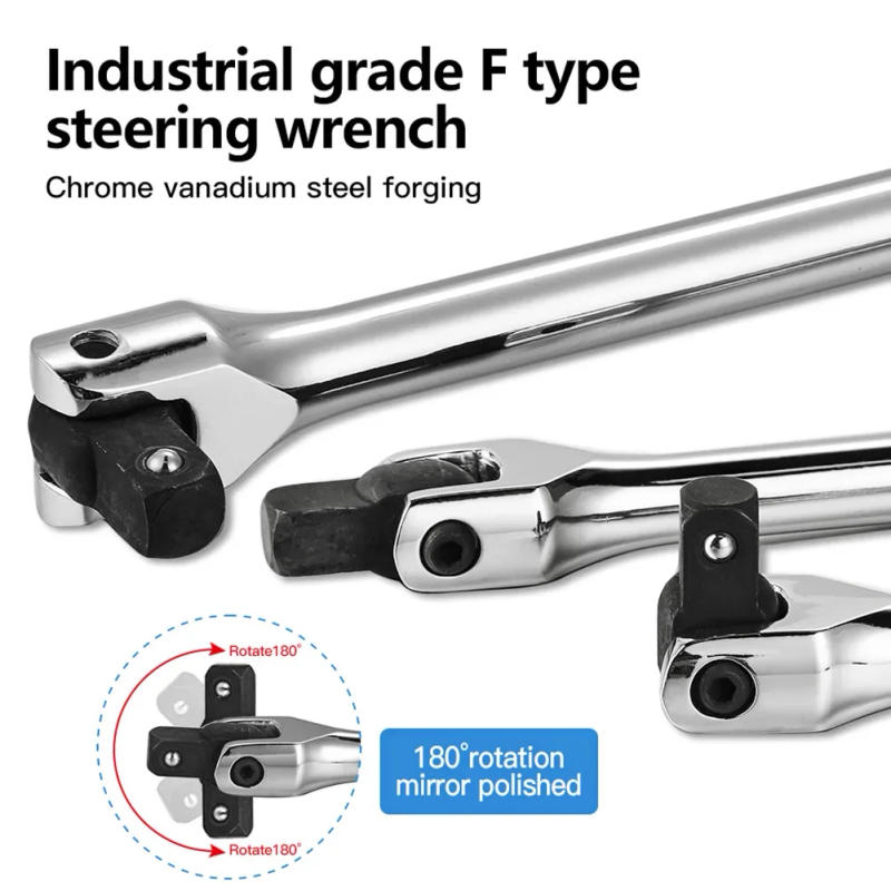 Description Picture 4 of item1/2'' Drive Breaker Bar Wrench Socket 10/15/18inch Extension 180-Degree Cr-V Flex Head and Engraved Non-slip Handle Repair Tools