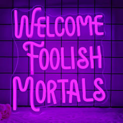 Welcome Foolish Mortals Neon Sign Gothic Haunted Mansion  LED Neon Light for Halloween party Haunted House Home Decoration Gift