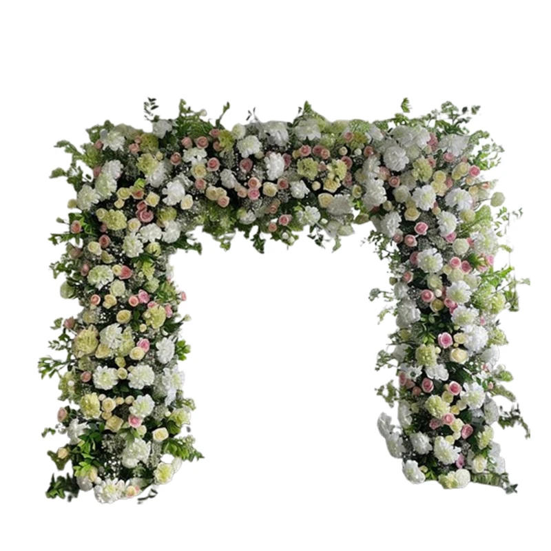 Description Picture 6 of itemWhite Pink Rose Hydrangea Green Leaf Arrangement Floral Outdoor Wedding Backdrop Flower Arch Frame Decor Event Party stage Props