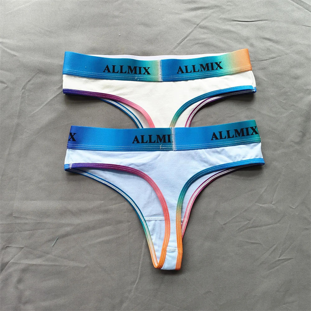Description Picture 6 of item2pcs Sport Comfortable Cotton Women Thongs Colorful Letter Band T-back G String Female Panties Women's Underwear