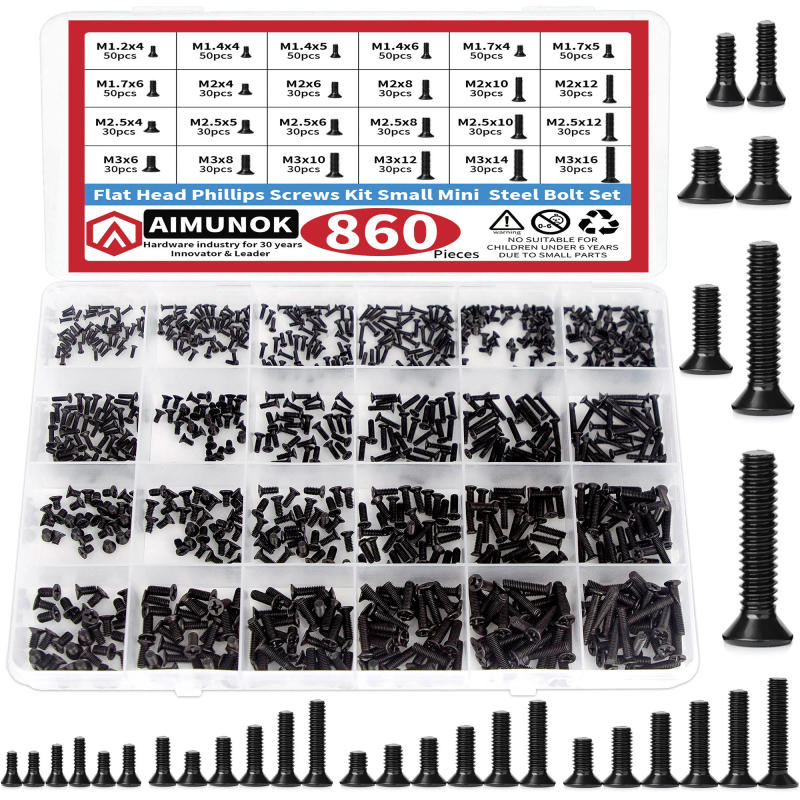 Description Picture 2 of item860 PCS Small Computer Screws Assortment Kit, Black Tiny Eyeglass Screws M1.2 M1.4 M1.7 M2 M2.5 M3, PC & Laptop SSD Hard Drive C