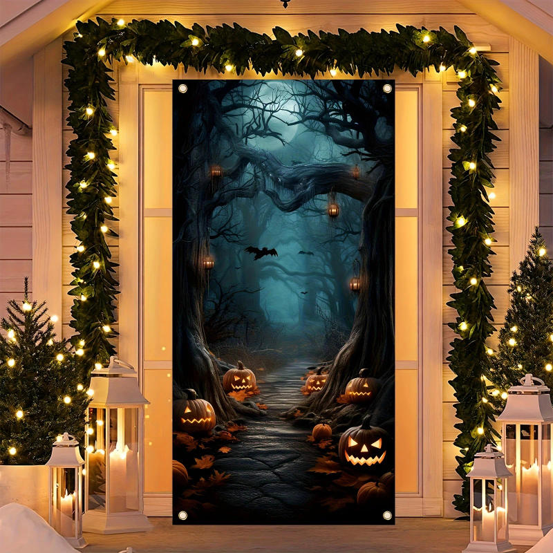 Description Picture 5 of itemSpooky Halloween Door Banner, Pumpkin & Bat Design, Outdoor Decoration For Home ,Garden, Ideal For Party ,Photo Backdrop