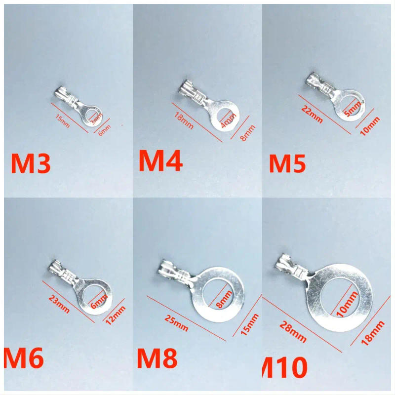 Description Picture 3 of itemsilver 50/150/300/450 Ring Lugs Eyes Copper Crimp Terminals Cable Lug Wire Connector Non-insulated Assortment Kit M3 M4 M5 M6 M8