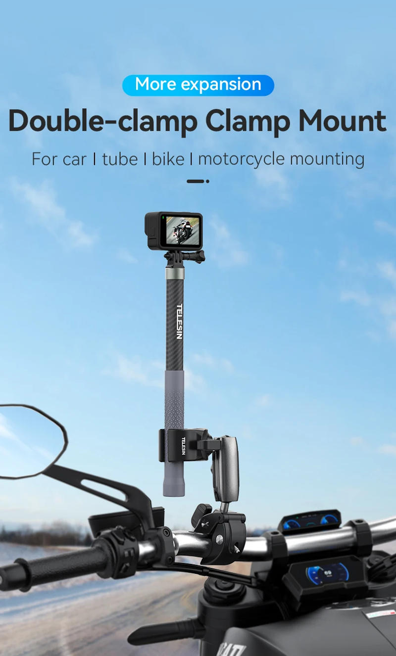 Description Picture 2 of itemTELESIN Motorcycle Bike Monopod Bicycle Handlebar Panoramic Mount Invisible Selfie Stick Bracket for GoPro Hero DJI Insta360