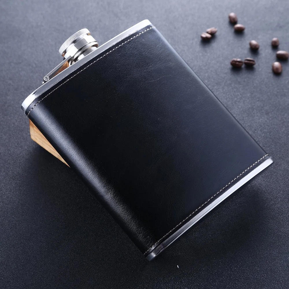 Description Picture 4 of item18 oz Black Leather Wrap Whisky Flagon Stainless Steel Hip Flask Alcohol Wine Pot Large Capacity Bottle Vodka Liquor 500ML
