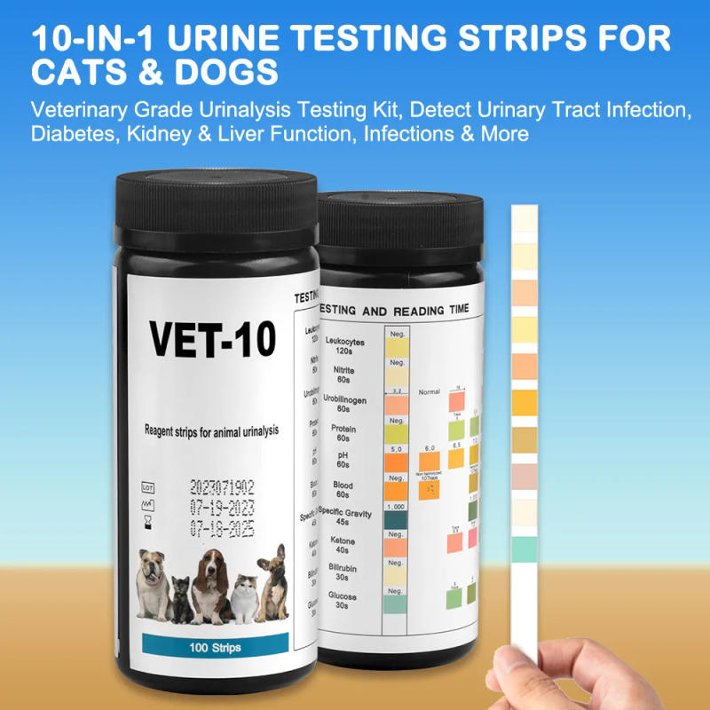 Description Picture 2 of item10-Parameter Cat & Dog Urine Test Strips 100ct, Cat & Dog UTI Test Kit, Urinalysis Reagent Strips: Glucose, Specific Gravity, pH