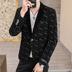 Autumn and winter thickened core velvet men's fashion trend suit casual personality coat ruffian handsome matching color suit