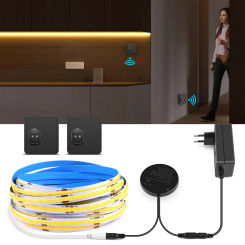 24V COB LED Strip Light With Portable PIR Motion Sensor Switch + RF Reciever For Stair Kitchen Cabinet Room Lamp Decor 3M 5M 10M