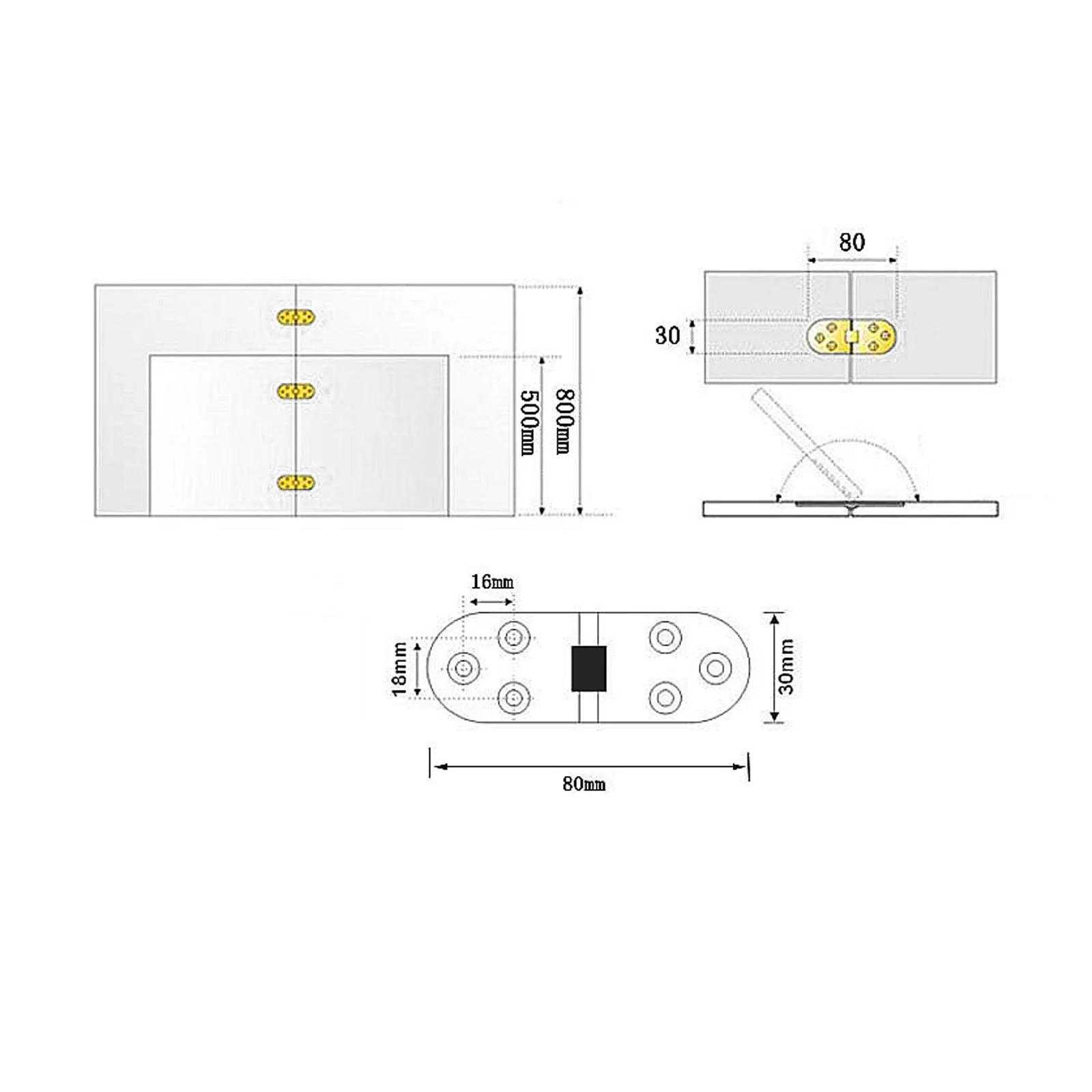 Description Picture 6 of item2pcs 180 Degree Copper Flap Hinges w/screws Flip Round Table Concealed Clamshell Hinge Folding Furniture Hardware 70/80mm×30mm