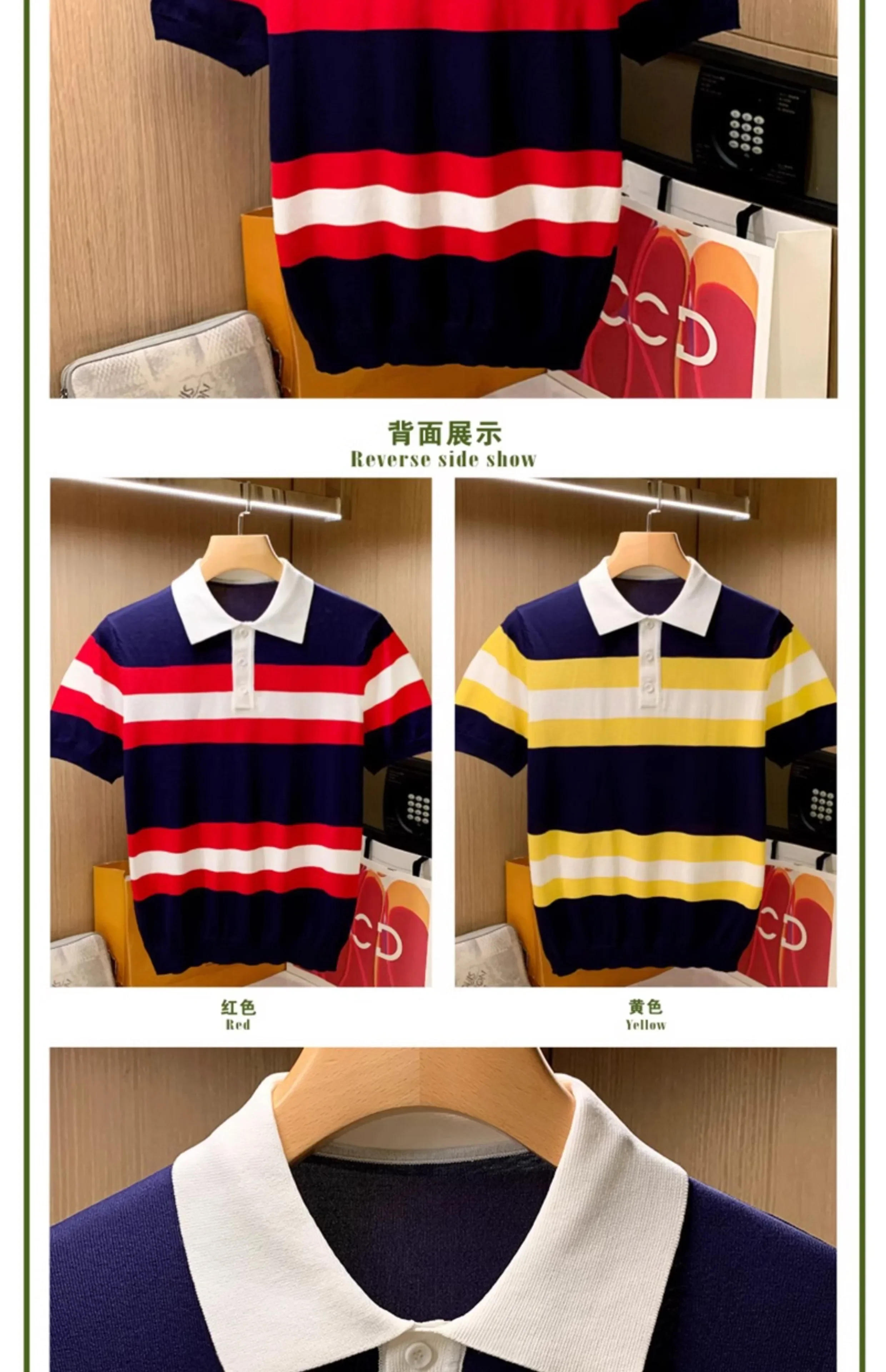 Description Picture 3 of itemCotton Contrast Color Men's Polo Shirts Casual Short Sleeve Turn Down Neck Men's Shirts Fashion Streetwear Polos for Men W5