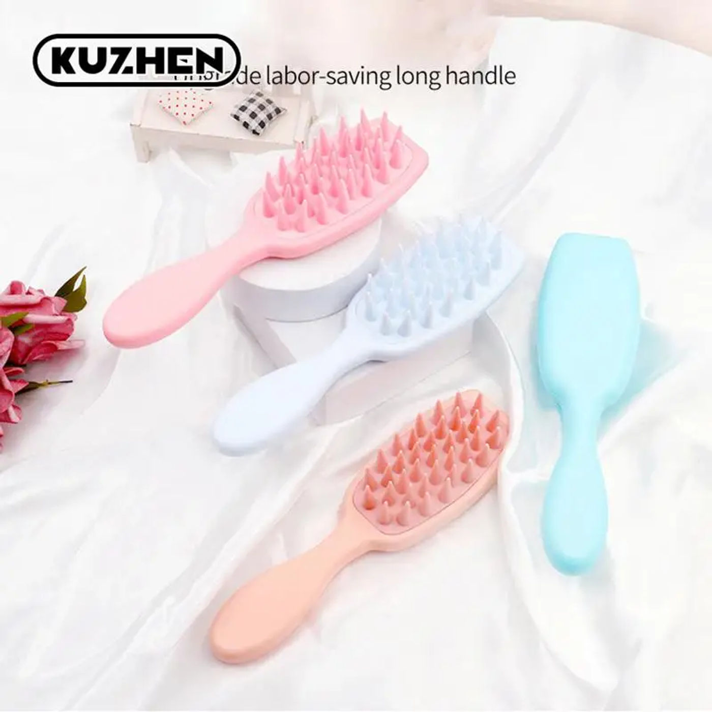 Description Picture 4 of itemLong Handle Silicone Shampoo Head Scalp Massage Brush Body Brush Hair Washing Comb Bath SPA Shower Massage Brush Hair Brush
