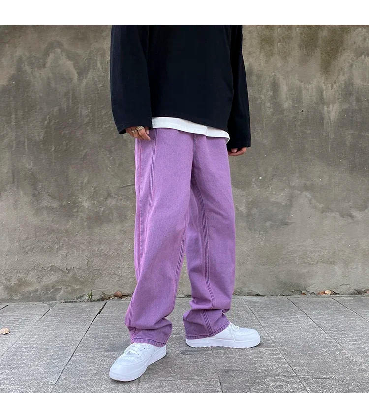 Description Picture 5 of itemKorean Fashion Men Jeans Purple Green Loose Straight Vintage Casual Streetwear Skateboard Dance Denim Cargo Baggy Pants