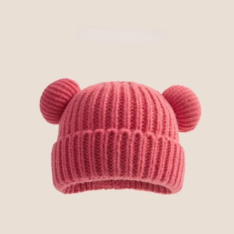 Description Picture 5 of item2-6Y Korean Loose Big Head Waist Little Bear Ears Woolen Hat Kids Autumn Winter Thickened Warm Knitted Hat Cute Ear Protection