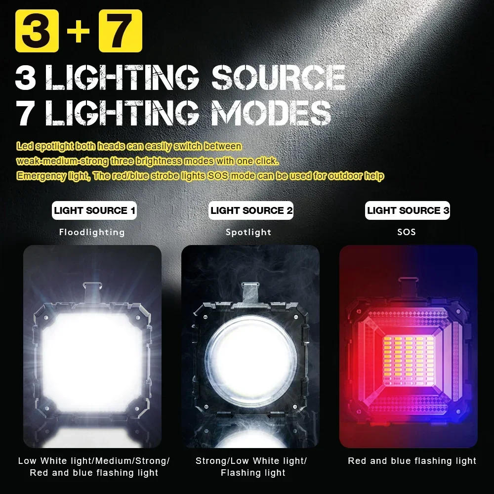 Description Picture 4 of itemSuper Bright LED USB Rechargeable Double Head Searchlight Handheld Flashlight Work Spotlight Floodlight Fishing Camping Light