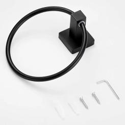 Black Stainless Steel Hand Towel Ring Square Base Wall Mounted Towel Racks Easy Installation Towel Holder Home