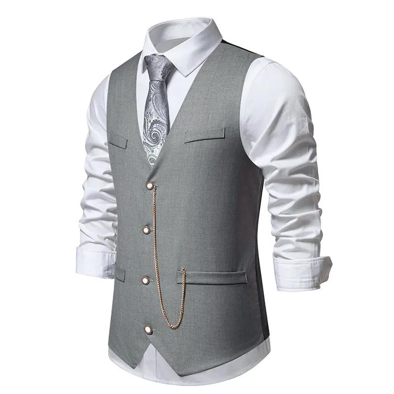 Description Picture 4 of itemMens Waistcoat Vest 2024 Vintage Elegante Chain Matching Designer Gilet Homme Men Social Wedding Party Suits Sleeveless Jacket