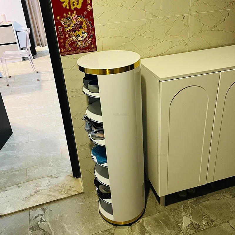 Description Picture 4 of itemModern Steel Rotating Shoe Cabinets Nordic Living Room Furniture Home Door Shoe Rack Light Luxury Multi-layer Storage Cabinet GL