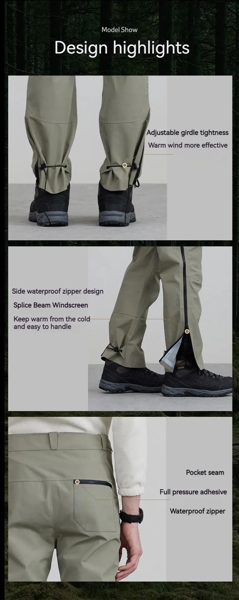 Description Picture 6 of itemNaturehike Outdoor Sport Trousers Waterproof Windproof Pants Breathable with Side Zipper Camping Climbing Hiking Lightweight