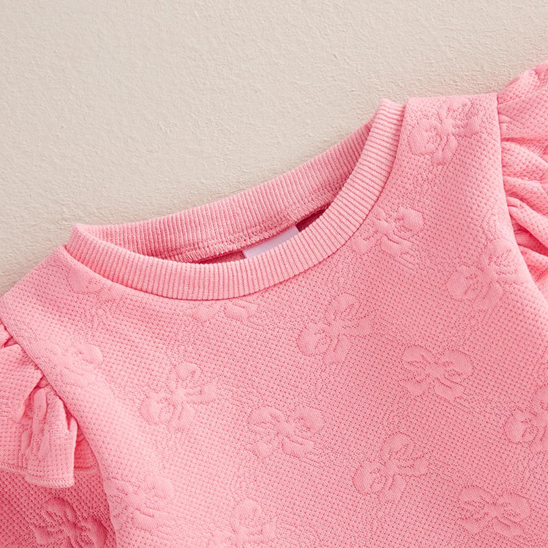 Description Picture 5 of itemBaby Girl Sweatshirt Romper Bow Jacquard Ruffle Trim Crew Neck Long Sleeve Jumpsuit for Winter Fall