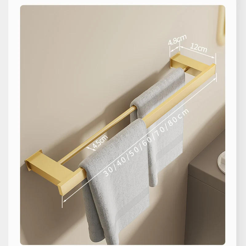 Description Picture 6 of itemBathroom Accessories Perforation-free Metal Bath Towel Holder Deluxe Bathroom Square Towel Holder Aluminum Alloy Wall Shelving