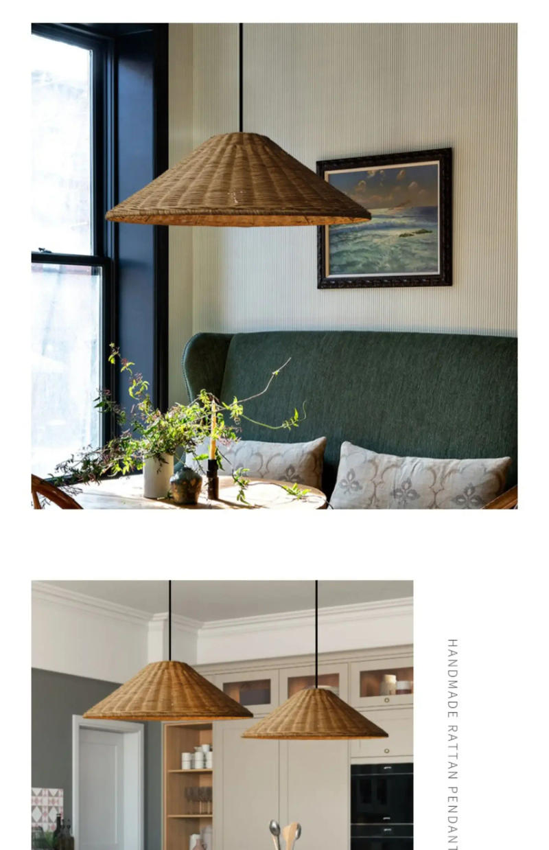 Description Picture 5 of itemHigh Quality Vintage Rattan Pendant Lights Hand Knitted Wicher Ceiling Suspension Table Dining Room Kitchen Hanging Lamps