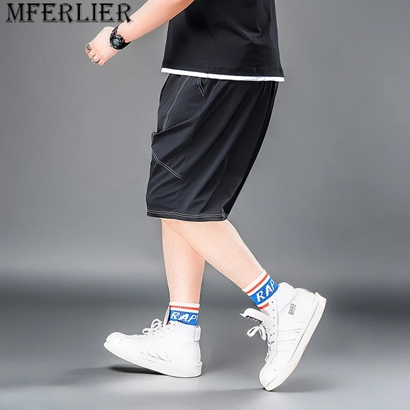 Description Picture 4 of itemSummer Shorts Men Plus Size 7XL Bottom Fashion Casual Solid Color Shorts Elastic Waist Short Pants Male Black Shorts Big Size