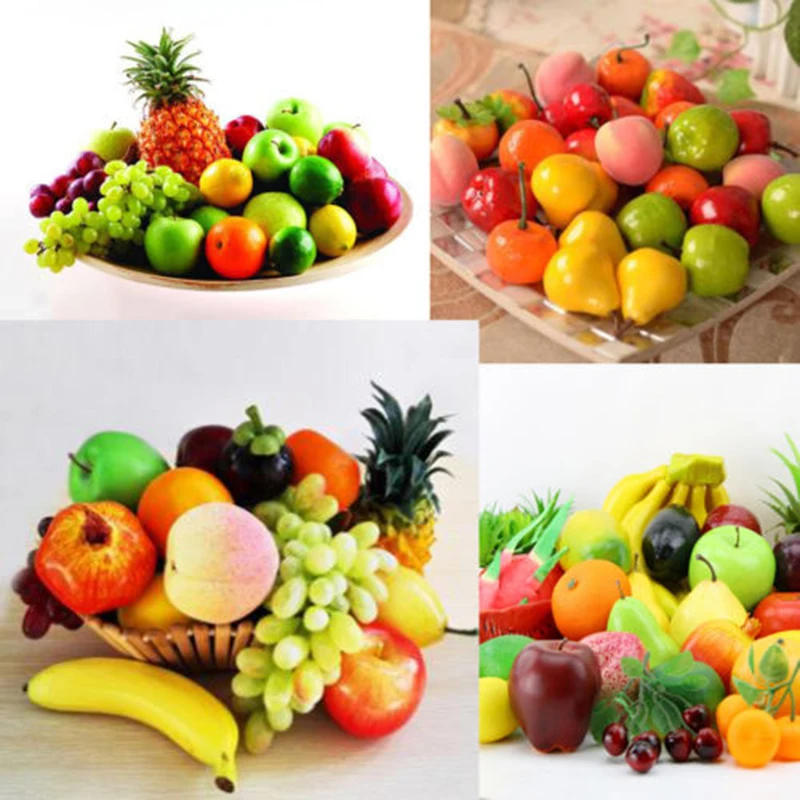 Description Picture 3 of itemHigh Simulation Artificial Fruits Red Apples  Orange Lemon Peach Pear Watermelon Banana Fake Fruits Shop Model Decor