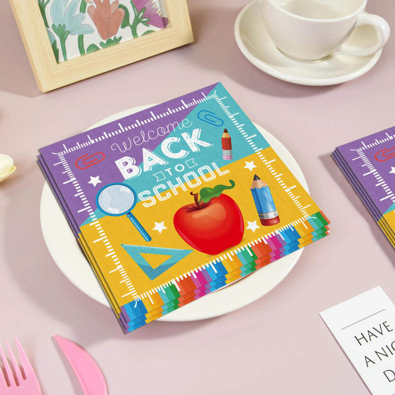 Description Picture 5 of item20pcs Back To School Napkins Dinner Paper Hand Towels Guest Napkins Tissues Dining Room Decor For School Party
