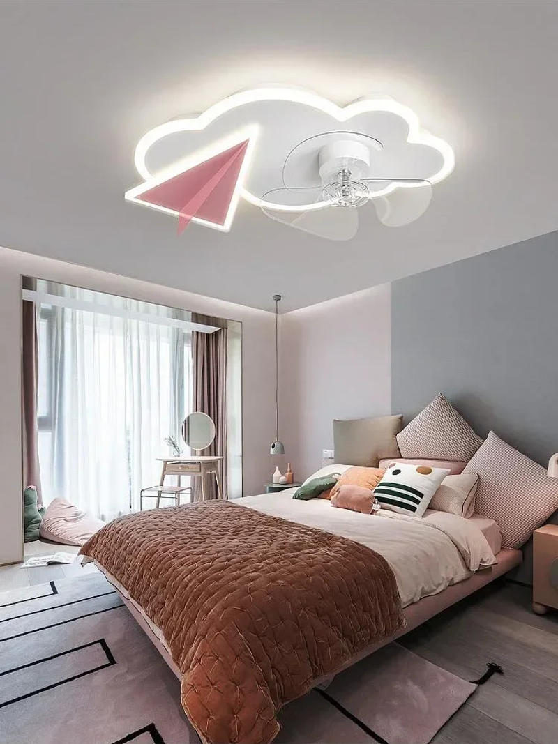 Description Picture 6 of itemChildren Cute Ceiling Fans With Lights Pink Blue Paper Airplane Design Dimmable Bedroom Living Room Fan Lamp APP Remote Control