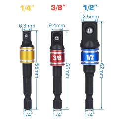 1/4" 3/8" 1/2" Wrench Socket Adapter 3-color Hexagonal Screwdriver Impact Driver For All Sockets Standard 1/4" Hex Shank