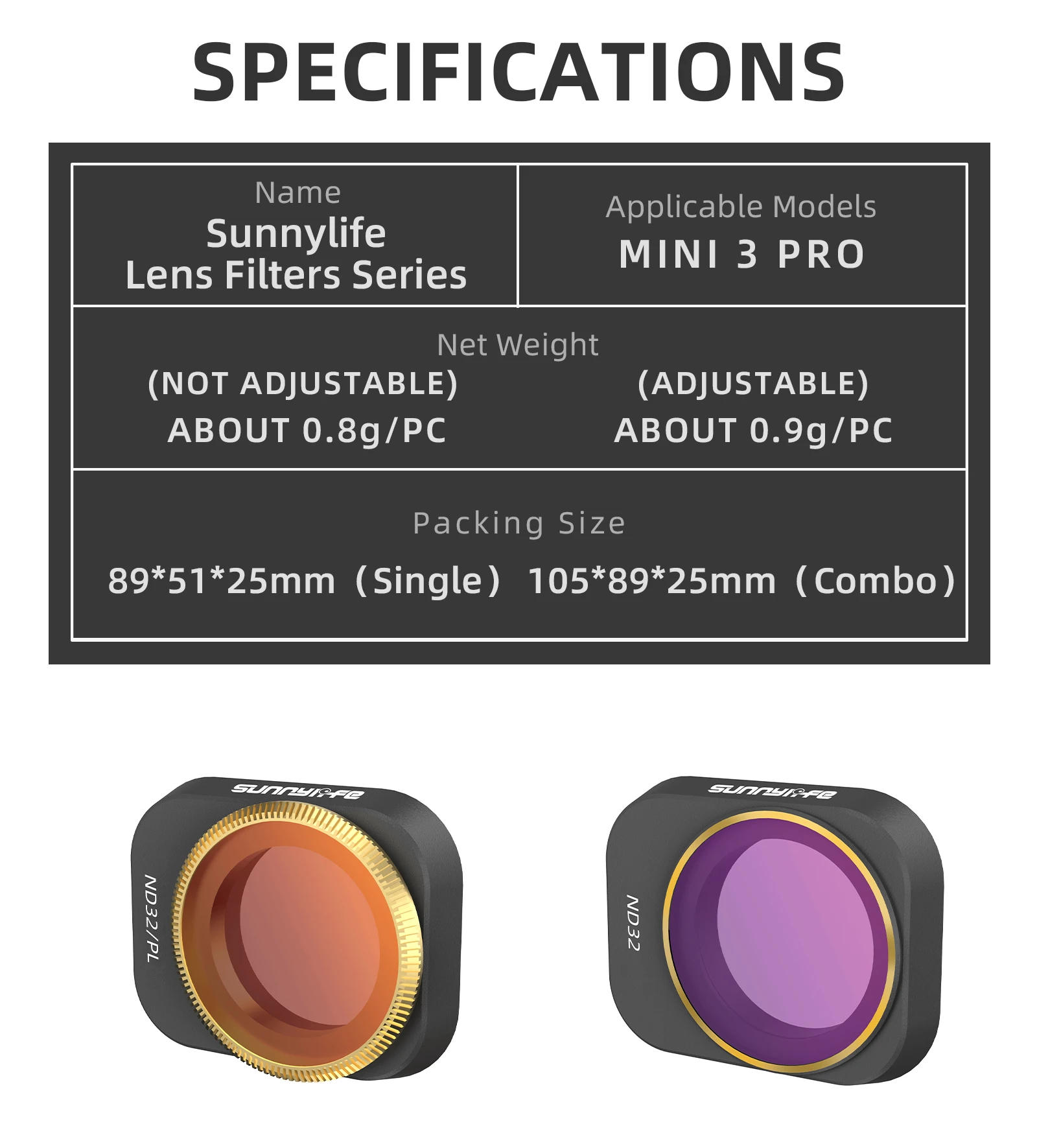 Description Picture 5 of itemFor DJI Mini 3 Pro Lens Filters Adjustable CPL Filters Kit ND4 ND16 ND8/PL ND32/PL MCUV For DJI Mini 3 Camera Drone Accessories