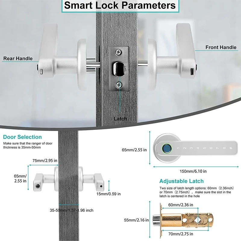 Description Picture 4 of itemSmart Fingerprint Door Lock , Biometric Door Lock With Handle, Keyless Entry Door Lock With Keypad, Electronic Deadbolt
