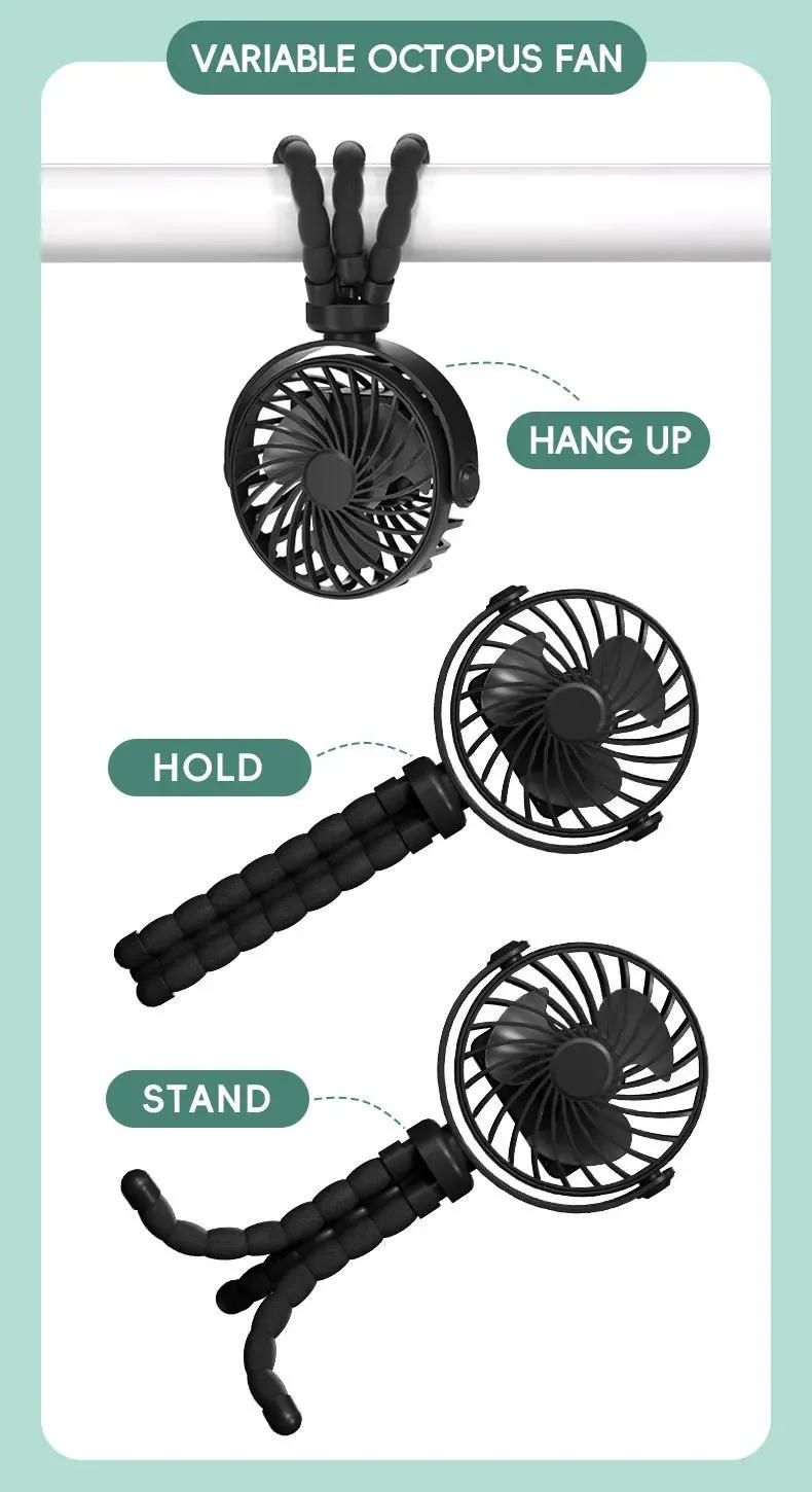 Description Picture 4 of itemMulti Functional Handheld Mini Octopus Fan Portable USB Charging Home Outdoor Stroller With Night Light Function Small Fan