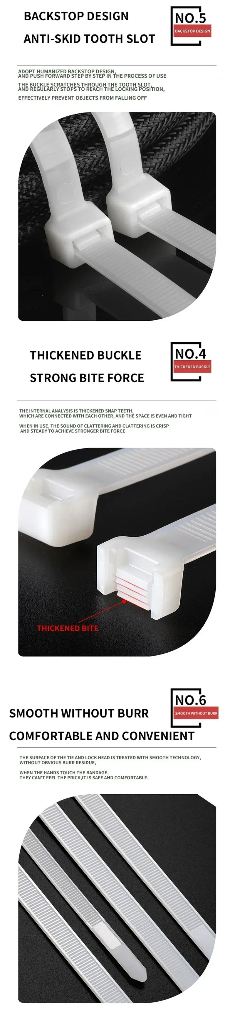 Description Picture 5 of item1000 PCS/pack Self-locking plastic nylon tie black 5x300mm cable tie 3x200mm cable tie zip wraps strap nylon cable tie set 3×100