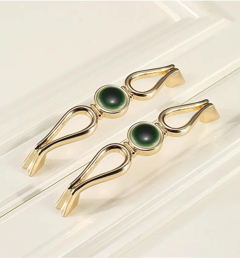 Description Picture 3 of itemGold Green Jade Handles Zinc Alloy Cabinet Pulls Wardrobe Drawer Knobs Shoe Cabinet Door Knobs Hardware Accessories