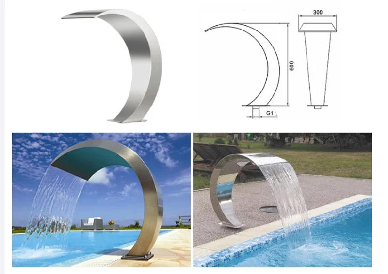 Description Picture 3 of item60x30cm Garden Pool Waterfall Stainless Steel Pool Water Fountain Pond Swimming Feature Decorative Hardware Faucet