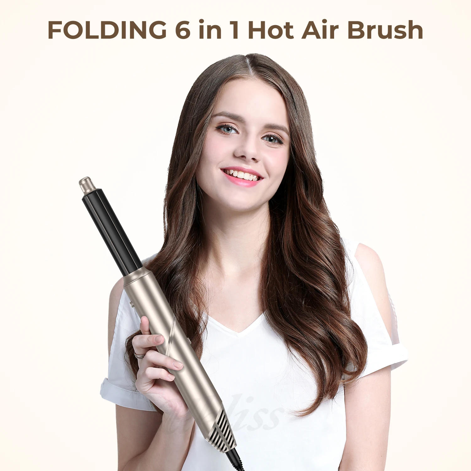 Description Picture 4 of item6 in 1 Hair Dryer Brush Negative Ions Hair Blower Brush Salon Blow Dryer Air Curler Wand Ceramic Curling Iron Styler Folding