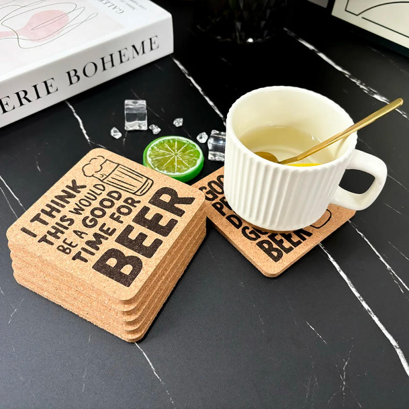 Description Picture 4 of item6pcs/Set Square Cork Coaster Engraved Beer Design Pattern Tea Coffee Mug Drinks Holder for Kitchen Natural Wooden Mat Tableware