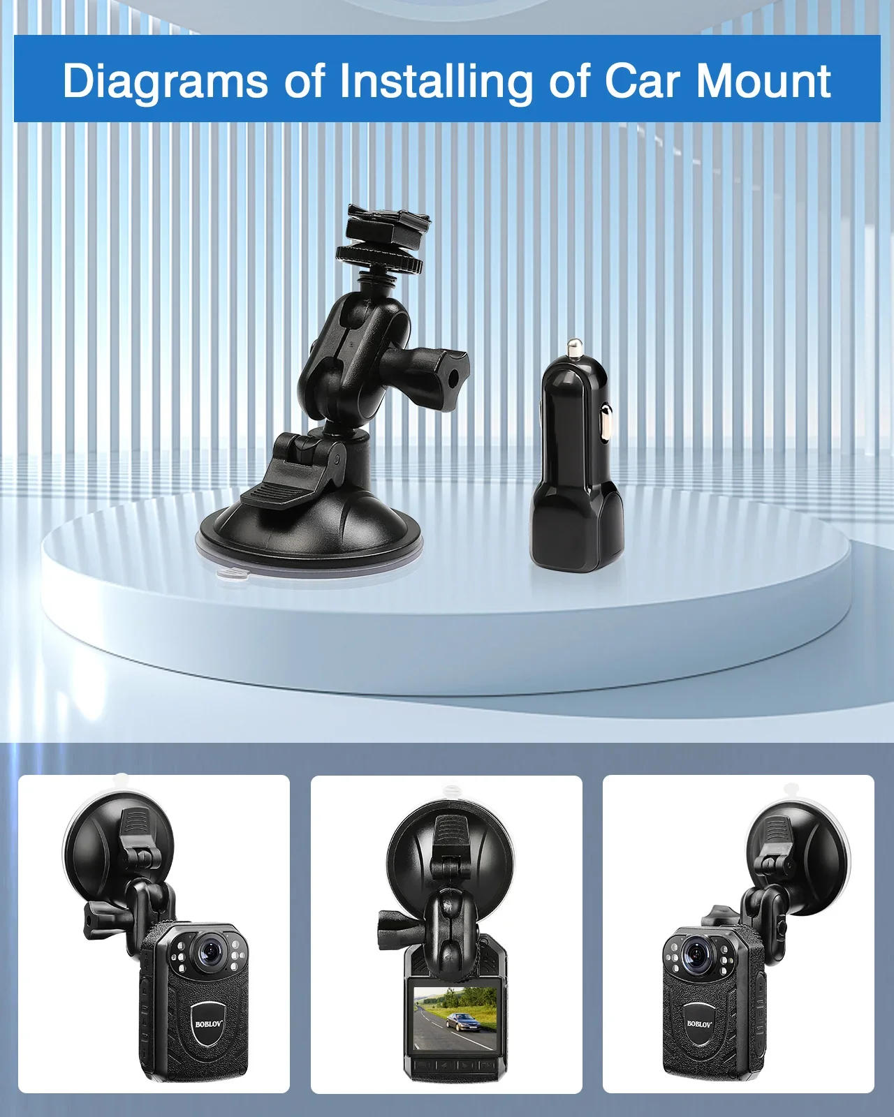 Description Picture 6 of itemBOBLOV Suction Cup for KJ21 Body Camera Car Mount and a Car Charger ONLY for KJ21 Body Camera