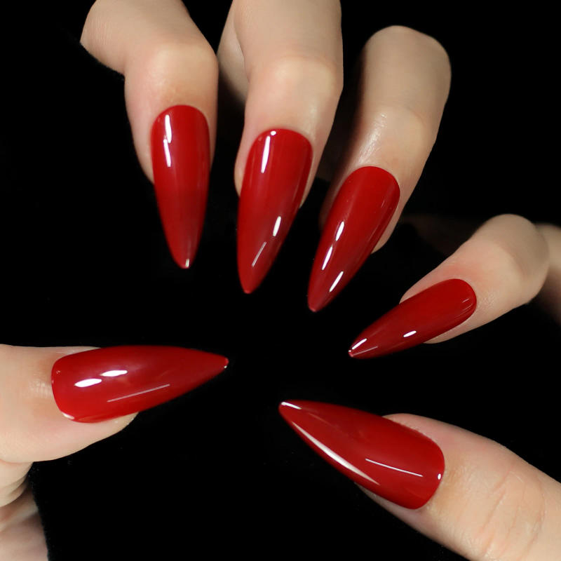 Description Picture 4 of itemAll Red Glossy False Nails Long Stiletto Full Cover Acrylic Hot Sexy Almond Solid Color Press On Nails 24 pcs/kit
