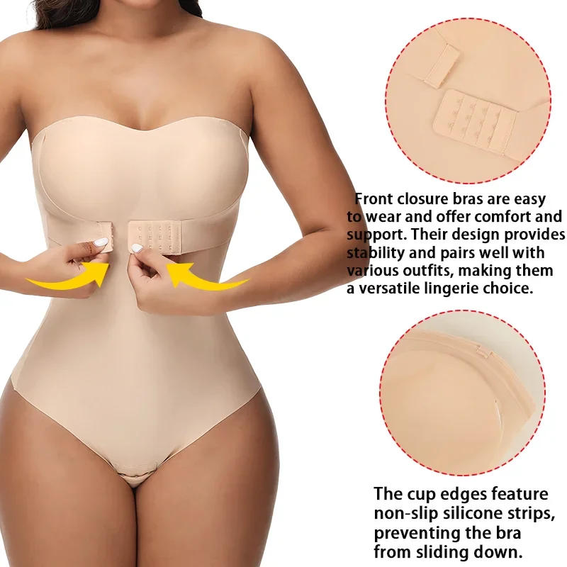 Description Picture 4 of itemS-4XL Removable Strap Bodysuit For Women Tummy Control Shapewear Seamless Sculpt  Front Closure Hipster Sculpt Body Shaper