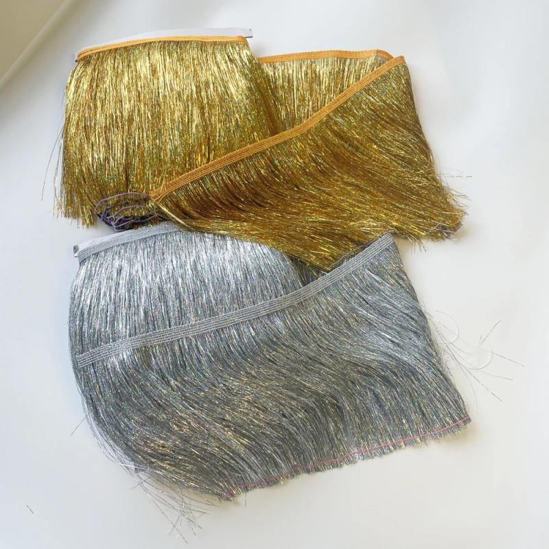 Description Picture 3 of itemLaser Silk Gold Metallic Fiber Tassels Fringe Width 20CM Per Yard Trimming Decorative Accessories For Christmas Art Work DIY