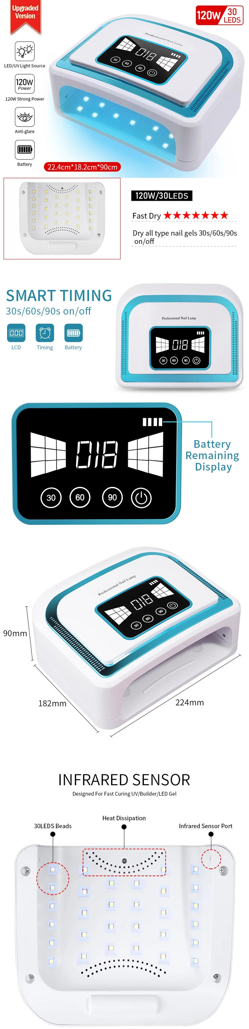 Description Picture 2 of itemWireless Rechargeable Nail UV Lamp 120W Cordless LED Dryers for Nail Salon Drying Machine for Gel Polish UV Curing Manicure Oven