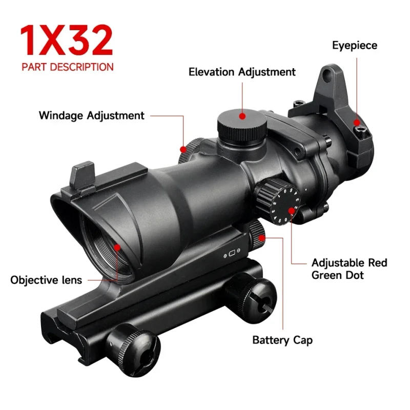Description Picture 5 of item1X40 1X32 Red Dot Sight Compact Reflex Riflescope 3X44 3.5X30 Tactical Airsoft Sight Adjustable Optics Hunting Rifle Scope