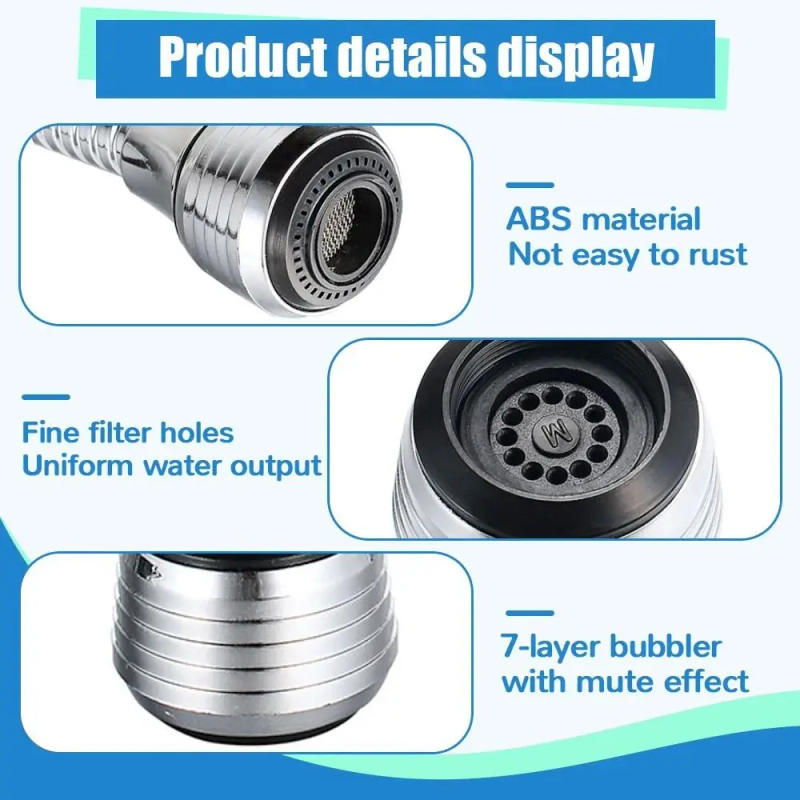 Description Picture 4 of item360 Degree Faucet Rotating Bubbler Filter Nozzle Booster Nozzle Extender Anti Splash Head Water Saver Bathroom Kitchen Tools