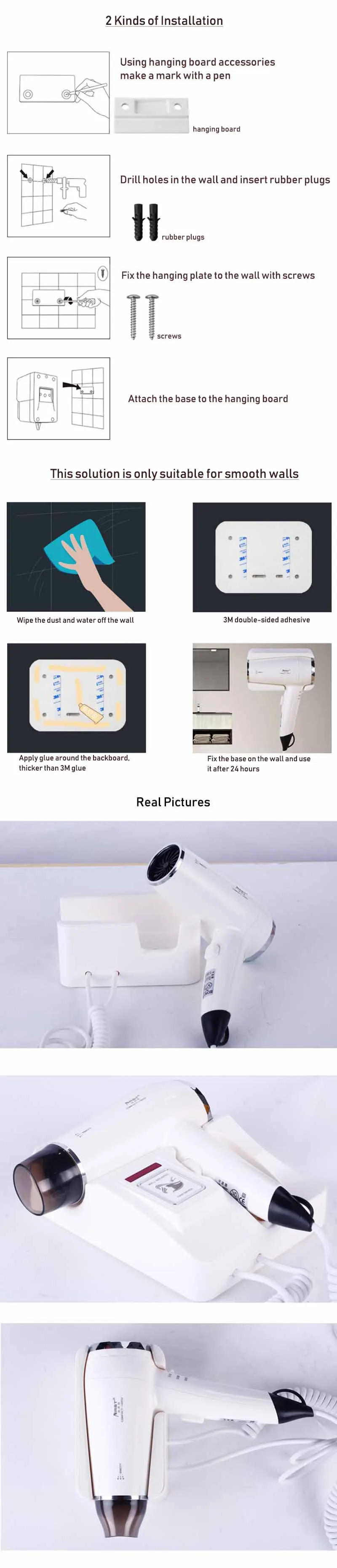 Description Picture 5 of itemProfessional Hotel Hair Dryer Wall Mounted Negative ion Hairdryer with Holder Base 3 Gears Adjustment For Household Bathroom
